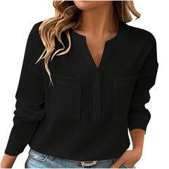 Women's Shirt V-neck Temperament Leisure Solid Color Pullover