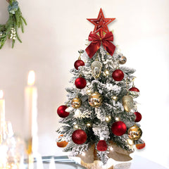 2ft Mini Christmas Tree With Light Artificial Small Tabletop Christmas Decoration With Flocked Snow.