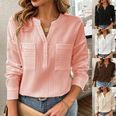 Women's Shirt V-neck Temperament Leisure Solid Color Pullover