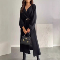 Fashion Long Sleeve Solid Color Waist Tight Dress