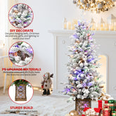 4ft Pre-lit Potted Porch Christmas Tree Small Slim Christmas Tree With Multicolor Lights Twinkle Potted Xmas Tree With Mixed PE 8 Color Mode .