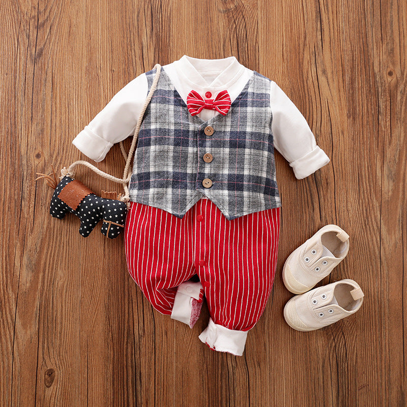 Baby Jumpsuit Spring And Autumn Models Foreign Trade Gentleman Baby Clothes Long-Sleeved