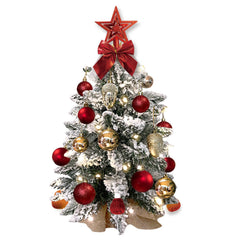 2ft Mini Christmas Tree With Light Artificial Small Tabletop Christmas Decoration With Flocked Snow.