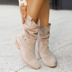Ins Pointed Toe Mid-calf Boots Fashion Suede Zipper Western Boot Winter Shoes For Women